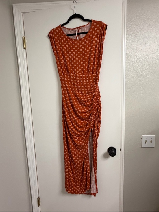 Free People Dresses & Skirts - Free People Lakeside Rust Orange Heart-Print High-Low Ruched Maxi Dress